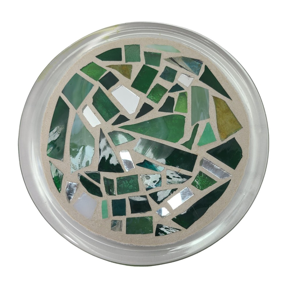 Stained Glass Green Mosaic Kitchen Stove Pot Pan Trivet Rustic Retro Kitch